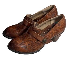 Spring Step LArtiste Huekiss Brown Leather Floral Embossed Pumps Size 39